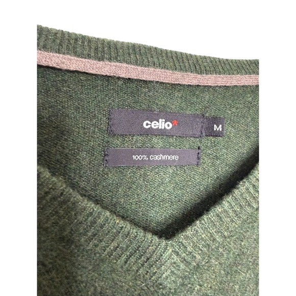 Celio Mens V Neck Green 100% Cashmere Sweater Size M - Picture 3 of 6